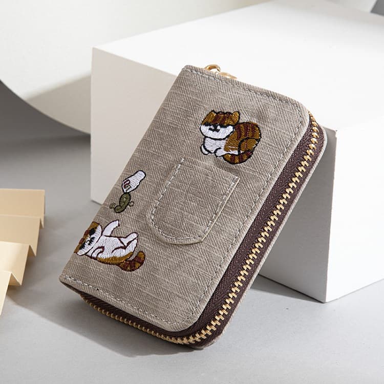 可愛い猫刺繍ジッパー式布製名刺入れ