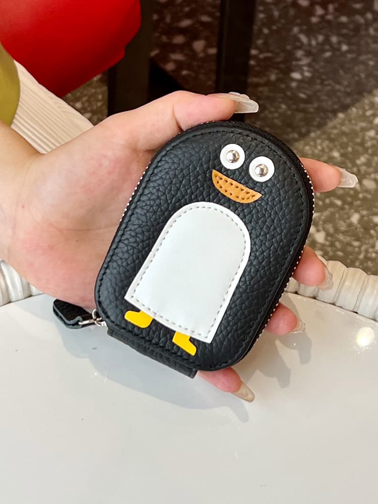 動物モチーフ ファスナー付きコンパクト革素材名刺入れ