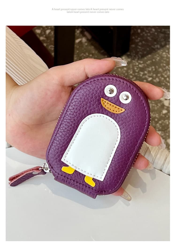 動物モチーフ ファスナー付きコンパクト革素材名刺入れ
