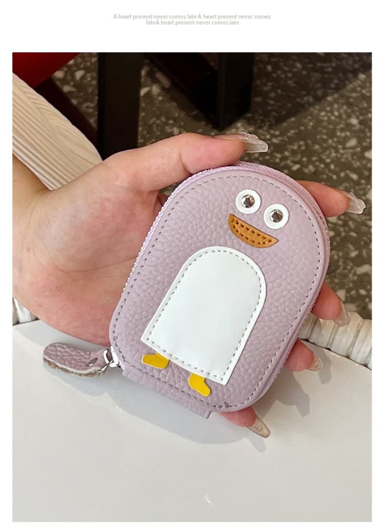 動物モチーフ ファスナー付きコンパクト革素材名刺入れ