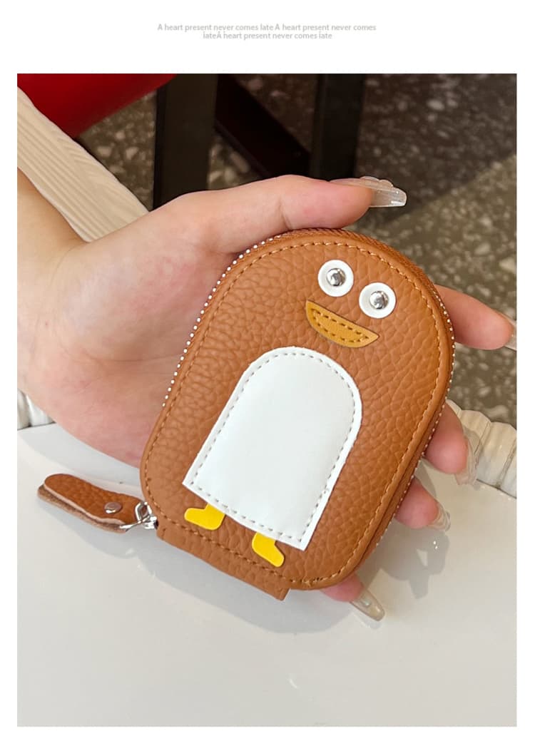 動物モチーフ ファスナー付きコンパクト革素材名刺入れ