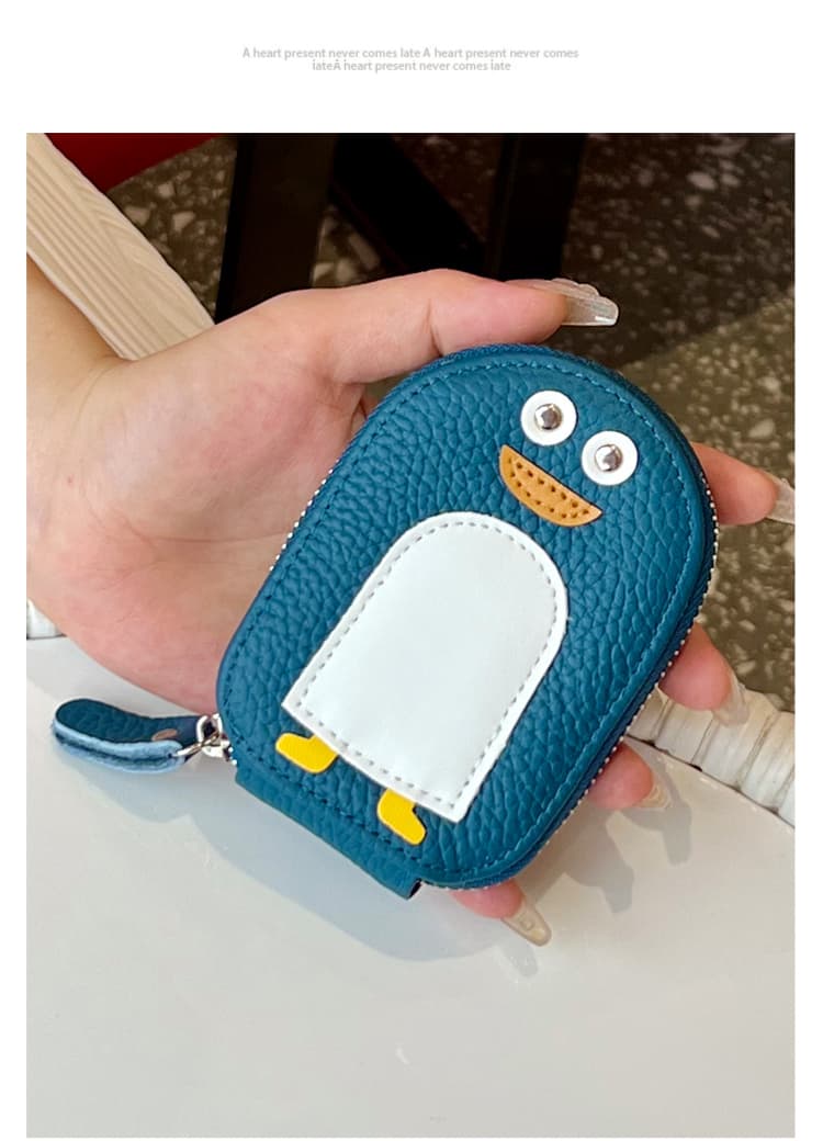 動物モチーフ ファスナー付きコンパクト革素材名刺入れ