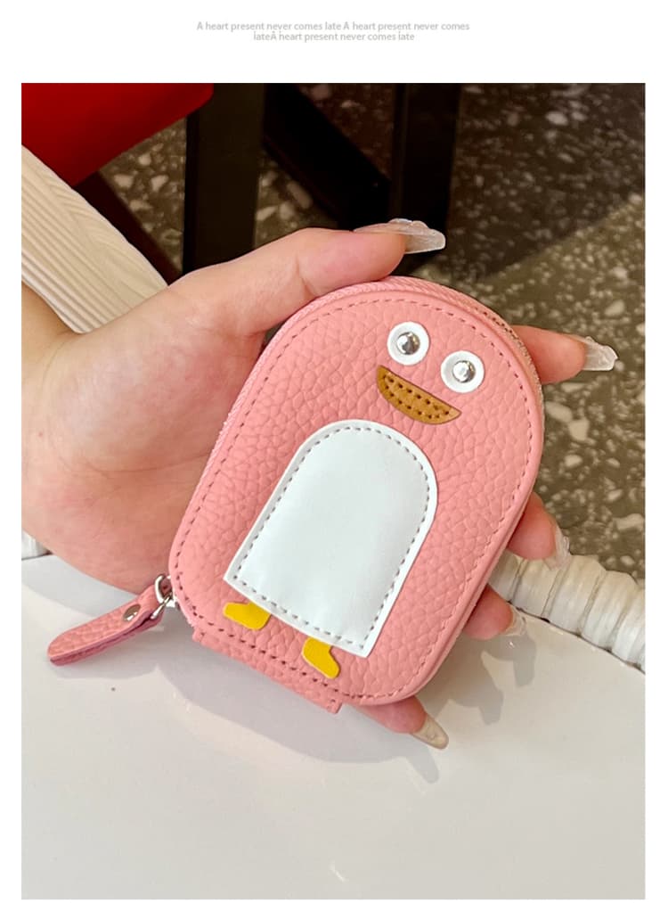 動物モチーフ ファスナー付きコンパクト革素材名刺入れ