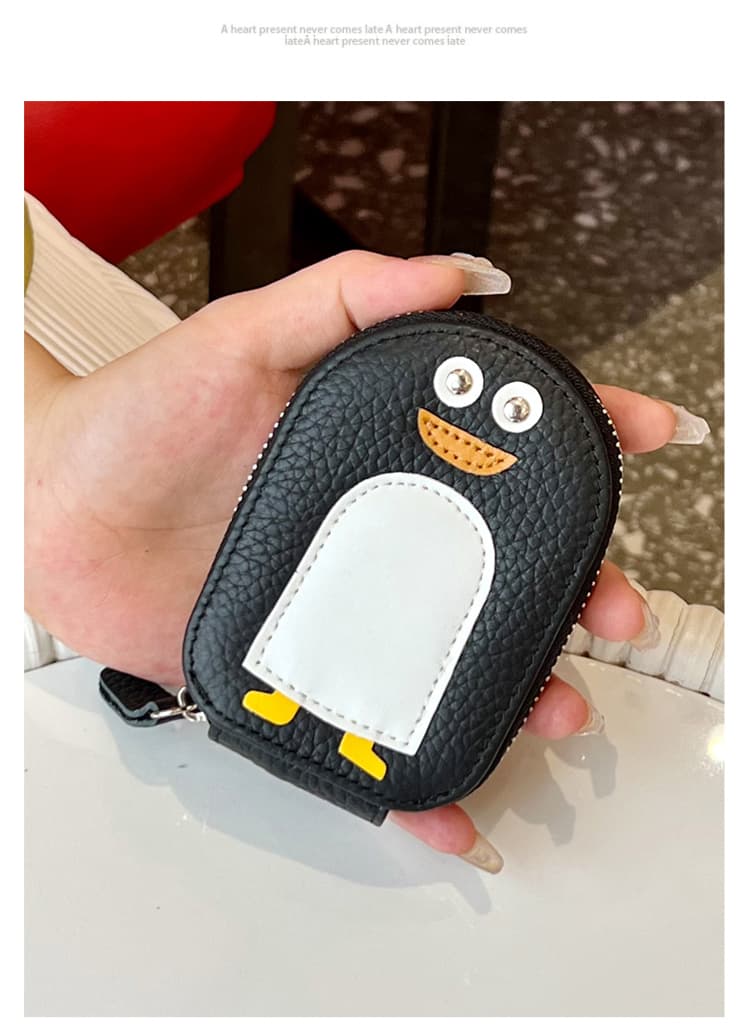 動物モチーフ ファスナー付きコンパクト革素材名刺入れ