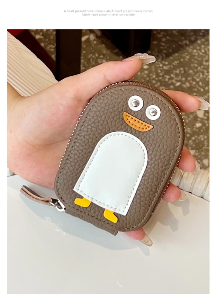 動物モチーフ ファスナー付きコンパクト革素材名刺入れ